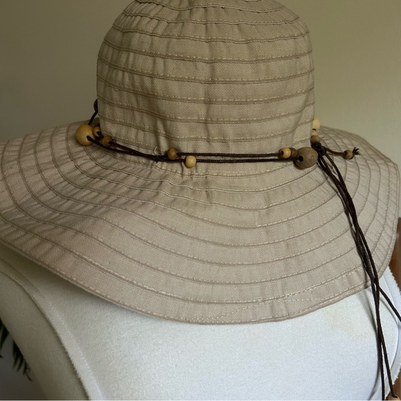 Route 66 Accessories - Route 66 Tan Cotton Canvas Sun Hat with Ropes and Beads One Size Fits Most
